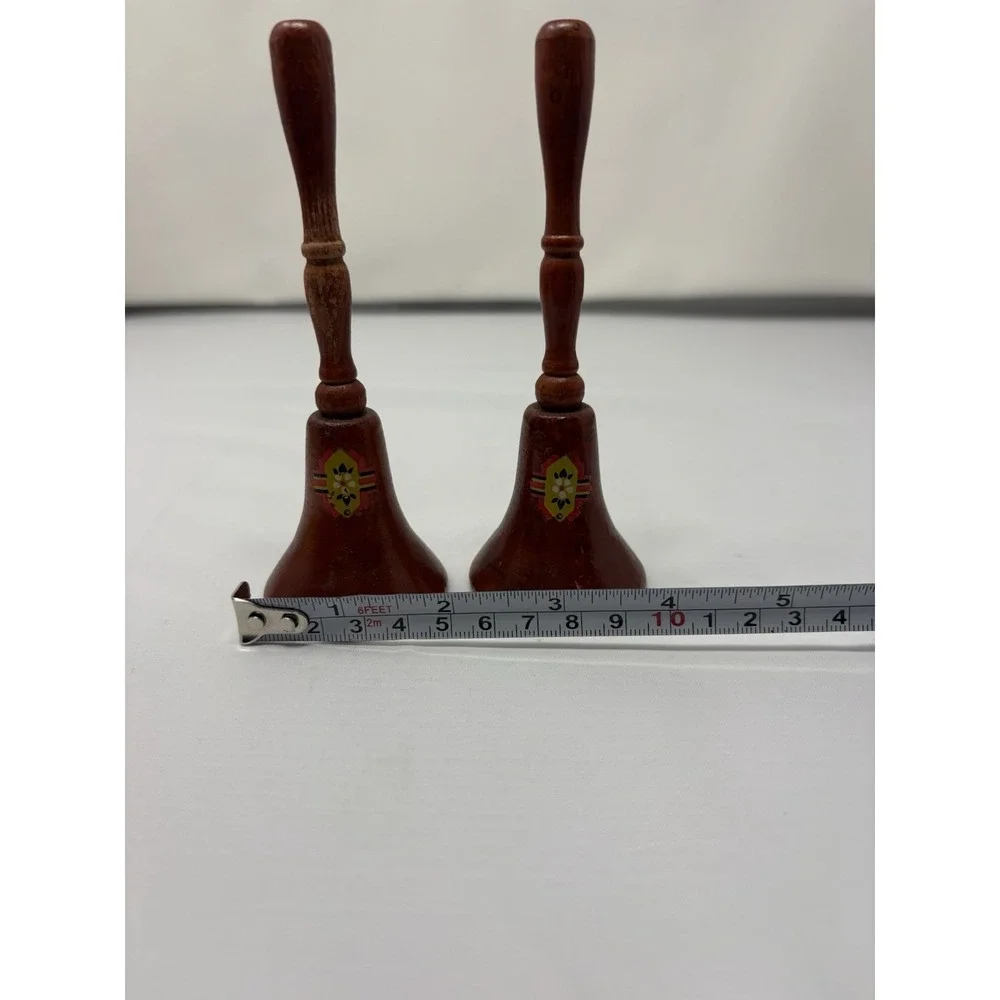 Vintage‎ Brown American Dinner Handcrafted Wood Handle Bell Salt & Pepper Shaker
